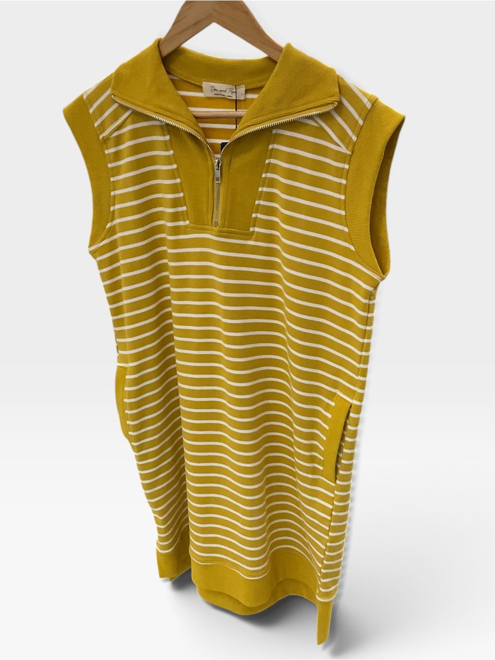 Sleeveless Zip-Front Striped Knit Dress - Yellow